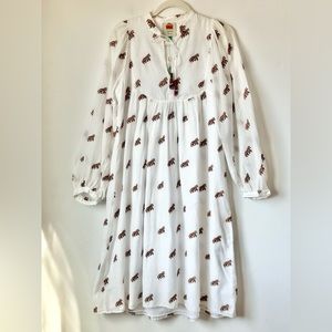 FARM RIO OFF-WHITE EMBROIDERED HORSES MIDI DRESS